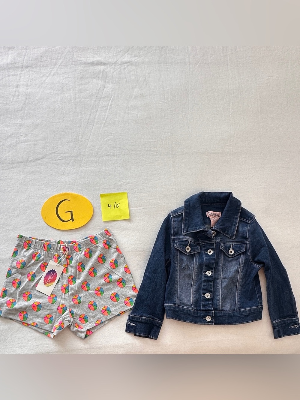 4/5 - Girls' Blue Denim Jacket + Beach Ball Shorts - Bundle